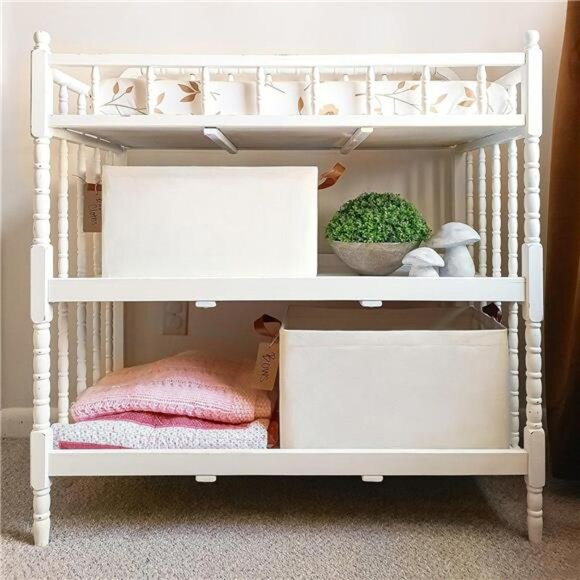 Set of 2 Large Beige Storage Bins with Handles for Closet Shelves Organizer - Picture 2 of 7